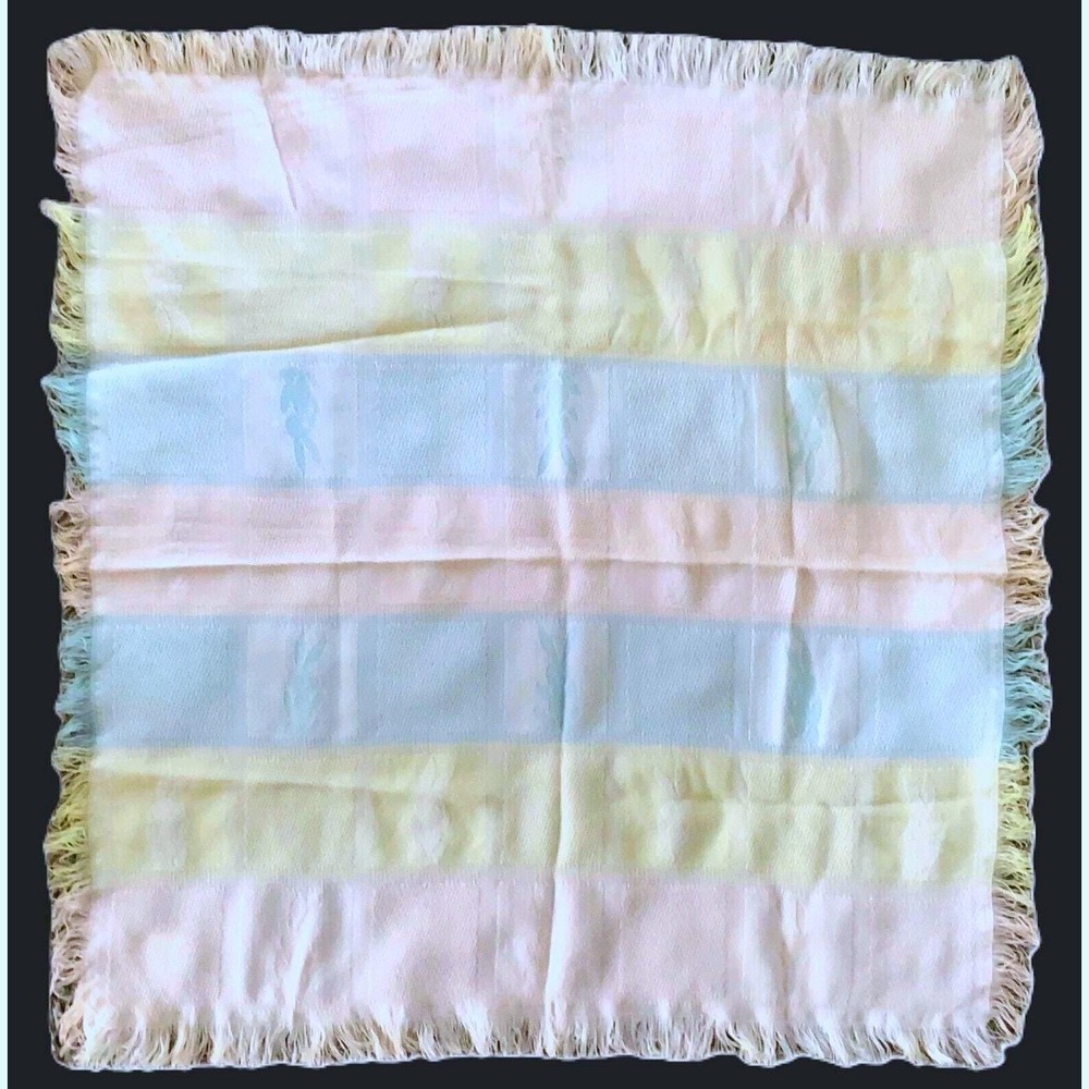 Baby Kisses BUNNY Child's Blanket Reverse Woven Fringed NOS Vintage 1960s Japan